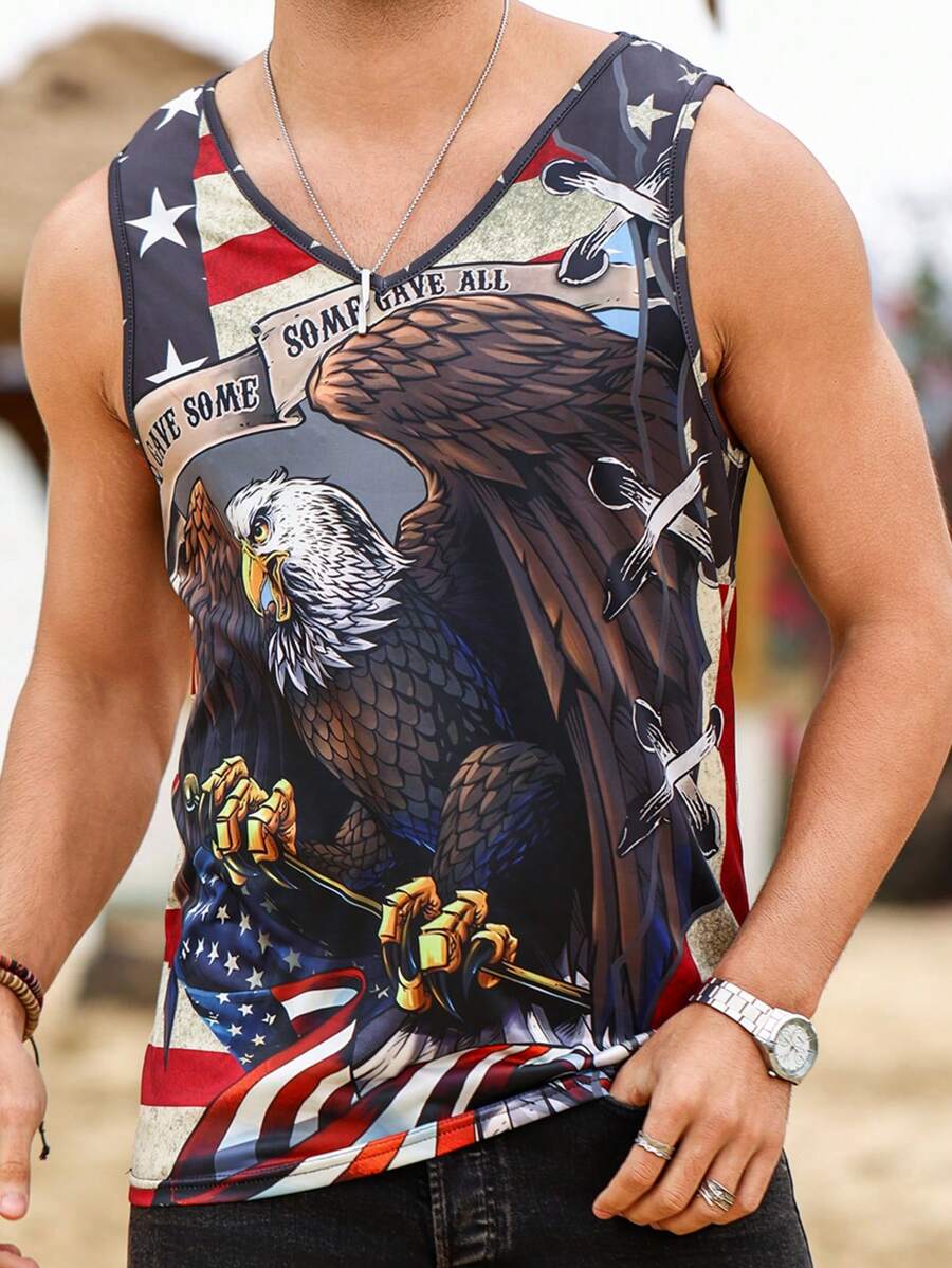 Manfinity LEGND Áo ba lỗ không tay cổ chữ V họa tiết đại bàng thường ngày họa tiết Americana nhiều màu sắc cho nam, đi chơi, chồng - Nhiều màu - Xem 1