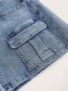 SHEIN MOD Túi có nắp Giải trí Váy Denim - Rửa nhẹ - Xem 3