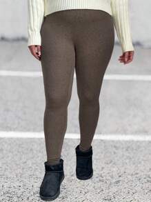 EMERY ROSE Women's Plus Size Solid Color Casual Basic Leggings Fall Cloth For Women - Coffee Brown - View 5