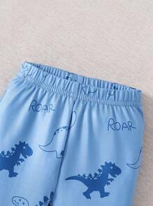 Conjunto de pijama con pantalones estampados de dinosaurios y camiseta de manga corta para bebé niño - Multicolor - Ver 5