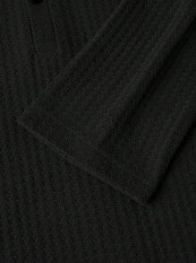 EGENSIO 男士宽松华夫格针织连帽抽绳T恤，秋季长袖上衣 - 黑色 - 查看 4