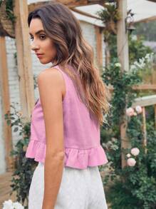 Breezaya Women's Sleeveless Ruffle Hem Solid Color Tank Top - Baby Pink - View 2