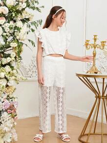 SHEIN 2 Unidades / Conjunto Tween Girls Com Gola Redonda E Manga Curta E Calça