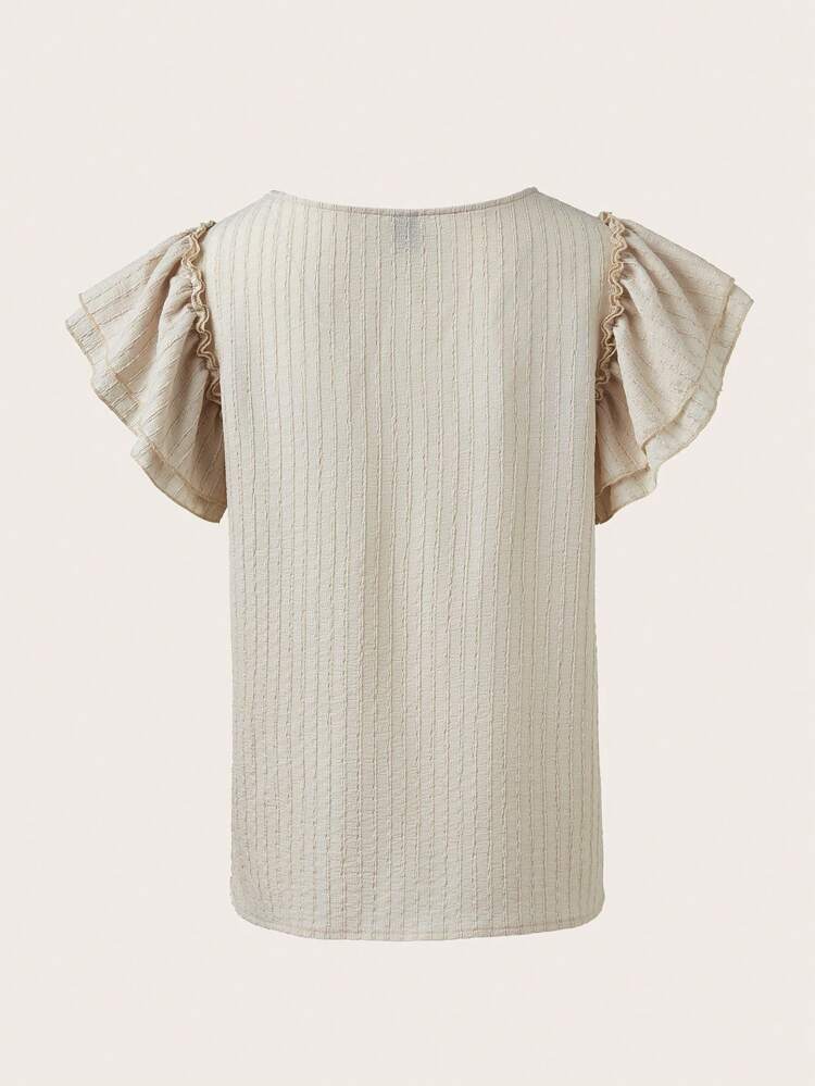 Women's Solid Texture Ruffle Armhole T-Shirt