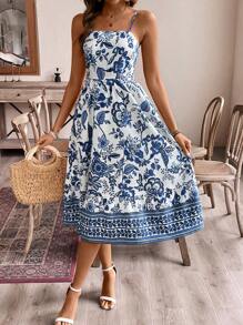 Breezaya 女士夏威夷风格休闲日常度假花卉印花长款吊带裙，夏季超长女装 - 彩色 - 查看 4