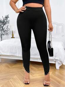 Celure Leggings De Talla Grande De Color Sólido - Negro - Ver 4