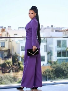 BizChic Women's Shawl Collar Long Sleeve Blazer And Pants Set - Purple - View 2