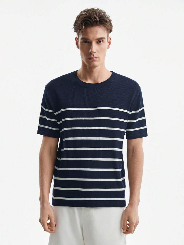 Men's Striped Round Neck Short Sleeve Knitwear