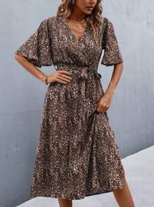 SHEIN Clasi Vestido con escote en V dividido y estampado completo de flores