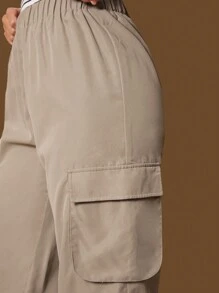 SHEIN Tall Quần nữ lưng thun co giãn - Màu Khaki - Xem 4