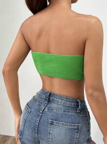 SHEIN EZwear Casual Classic Staple Strapless Knitted Top - Green - View 2