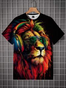 Manfinity LEGND Tricou cu mânecă scurtă cu imprimeu Leu pentru bărbați