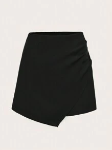 Firerie Women's Solid Asymmetrical Hem Pleated Skort - Black - View 1