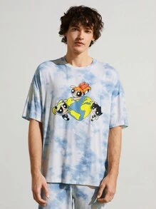 SHEIN Earth Day Fanverse Picks Men Cartoon And Tie Dye Print Drop Shoulder Tee & Shorts Set - Multicolor - View 3