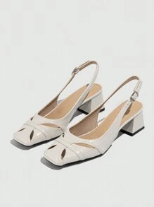 秋冬季女士纯色闭趾粗跟一脚蹬鞋，优雅百搭