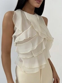 Aloruh Sleeveless Multi-Layer Ruffle Design Women Blouse For Wedding Season