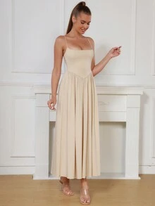 Vestido Maxi Midi Con Pliegues Y Cruzado En El Dorso - Albaricoque - Ver 3