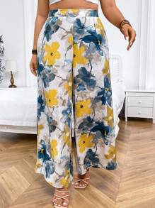 Breezaya Pantalones De Pierna Ancha Holgados De Talla Grande Con Estampado De Flores - Multicolor - Ver 4