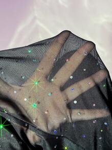 SHEIN ICON Falda De Malla Y Lentejuelas De Moda De Talla Grande - Negro - Ver 6