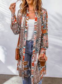 Astylish Women's Floral Print Button Down Long Kimono Cardigan Boho Chic Vacation Loose Fit Open Front Cover Up Summer Beach Duster