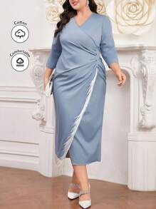 Modelyn 大码女式拼布流苏阿拉伯服装、婚礼宾客礼服长款晚礼服 - 藍色 - 查看 1