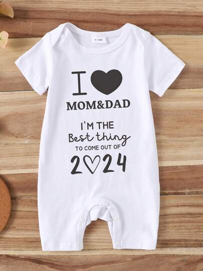 Baby Boys' Simple Slogan Pattern Short Sleeve Romper For Summer