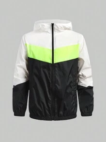 SHEIN 兒童男孩擴大尺寸休閒拼色連帽開衫，長袖輕便織物夾克 - 彩色 - 查看 3