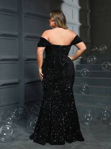Hơn Off Shoulder Nàng tiên cá Hem Kim sa Đầm vũ hội - màu đen - Xem 2