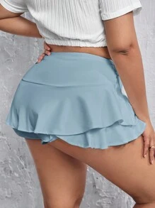 SHEIN SXY 大尺寸純色荷葉邊迷你裙短褲