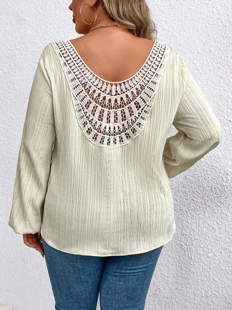 Plus Size Women's Hollow Out Back Long Sleeve Shirt
