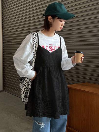 FRIFUL 女士纯色镂空刺绣吊带背心娃娃装上衣