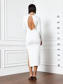 MISSGUIDED Cut Out Detail Long Sleeve Maxi Dress - White - View 2