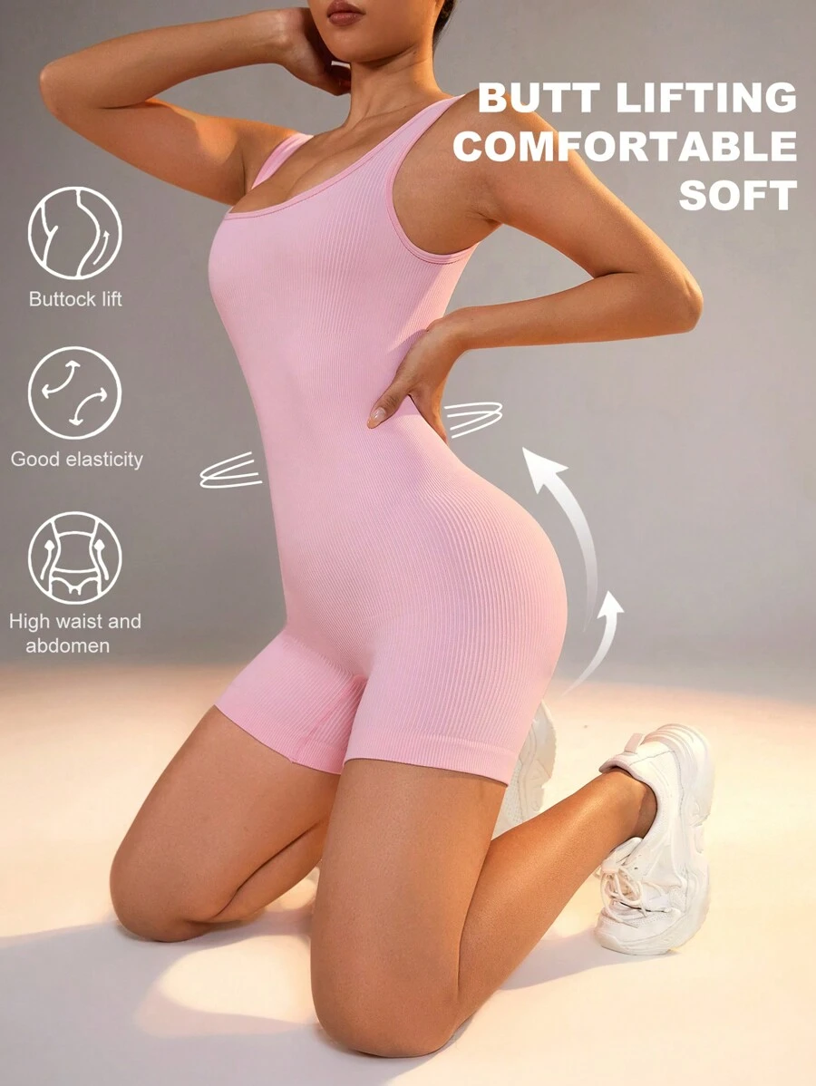 Easithlete 女式純色瑜伽連體衣 - 粉色 - 查看 1