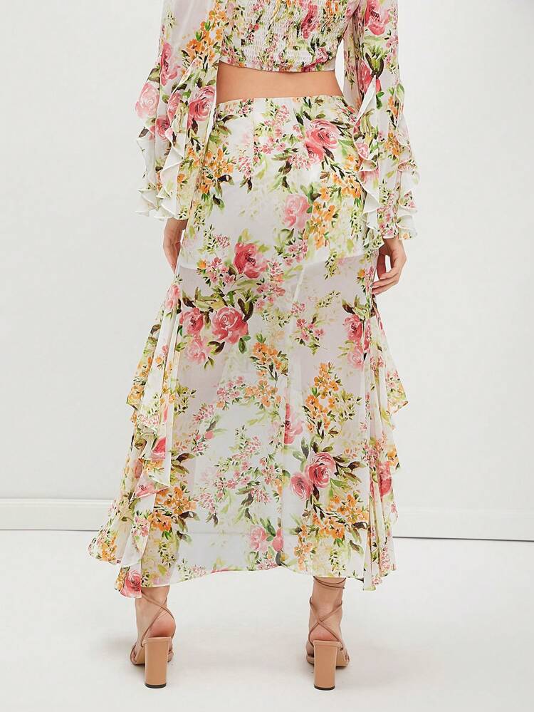 Women's Asymmetrical Hem Floral Print Spring Skirt