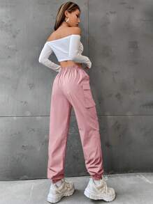 SHEIN Unity Calça Cargo Casual Solta Feminina Fashion - Rosa chiclete - Visão 4