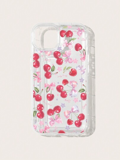 Kawaii 1pc Transparent Phone Case With Cherry Shaped Bowknot Design, Compatible With Apple Iphone 11/12/13/14/15 Pro Max