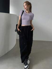 DAZY T-shirt Moulant En Tricot Côtelé Uni Pour Femme - Parme - Voir 5