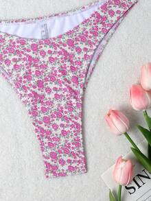 SHEIN Swim Women's Ditsy Floral Frill Trim Bikini Set Summer Beach - Multicolor - View 5