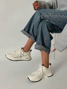 SRSOO 2025 新款学生运动鞋，休闲复古硫化运动鞋，百搭学院风厚底女式 Gump 鞋 - 米色 - 查看 11