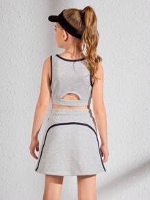 SHEIN conjunto esportivo confortável simples de bloco de cores com borda para meninas pré-adolescentes