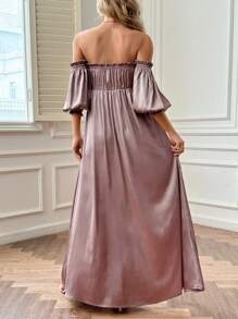 Robe D'été Moderne De Maternité De Couleur Unie Avec Coupe Épaule Dénudée Et Fente Latérale