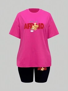 SHEIN Slayr 女士字母貝莉印花圓領t恤和短褲休閒2件套裝 - 彩色 - 查看 3