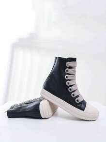 Alan Vincent Black Boots 2025 New Style Women Boots High-Top Women Lace-Up Zip Flat Boots Party Shoes For Women Daily Wear Ladies Shoes Casual And Versatile Fashion Sneakers Cute Boots