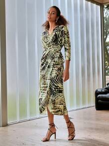 MOTF PREMIUM TROPICAL PRINT V-NECK WRAP KNOT SIDE DRESS - Multicolor - View 4