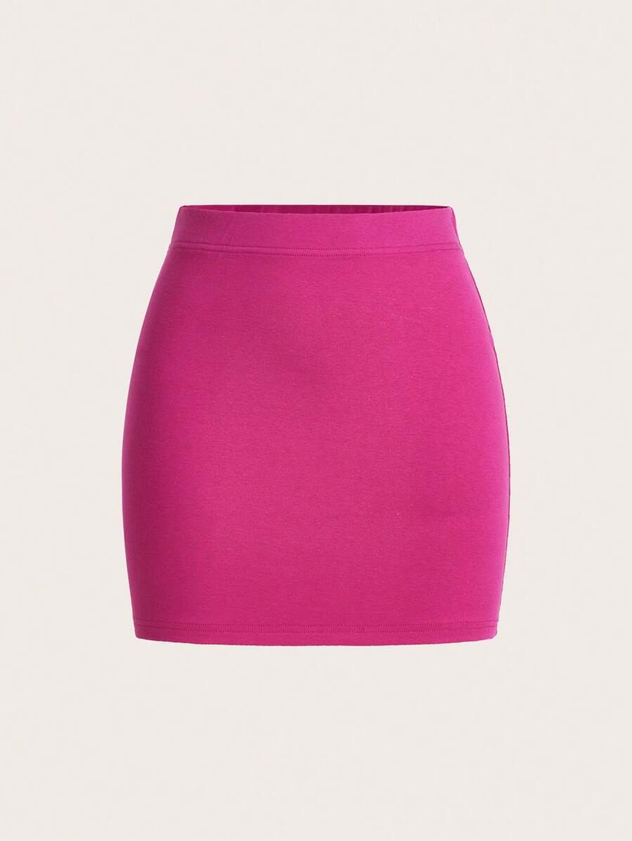 SHEIN BASICS Solid Bodycon Skirt For Summer - Hot Pink - View 1