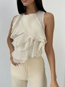 Aloruh Sleeveless Multi-Layer Ruffle Design Women Blouse For Wedding Season