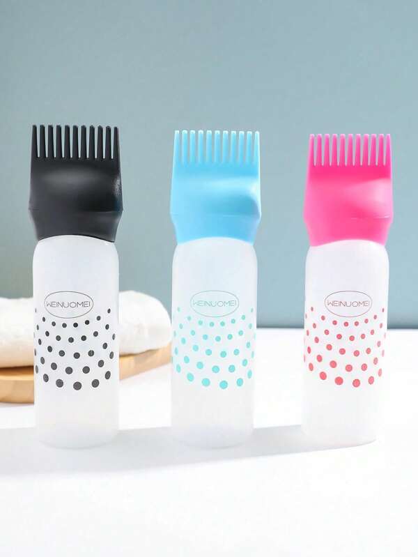 3pcs Pink Shampoo Bottle,Dry Cleaning Bottle, Hair Dye And Hair Care Bottle, Transparent Rinse Graduated Bottle, Squeeze Hair Care Tool, Black Hair Dye Applicator Brush Bottles Dyeing Shampoo Bottle Oil Comb Hair Dye Bottle Applicator Hair Coloring Styling Tool