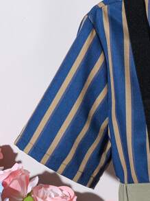 SHEIN Tween Boy Striped Bow Tie Shirt And Suspender Shorts Gentleman 2pcs Outfit