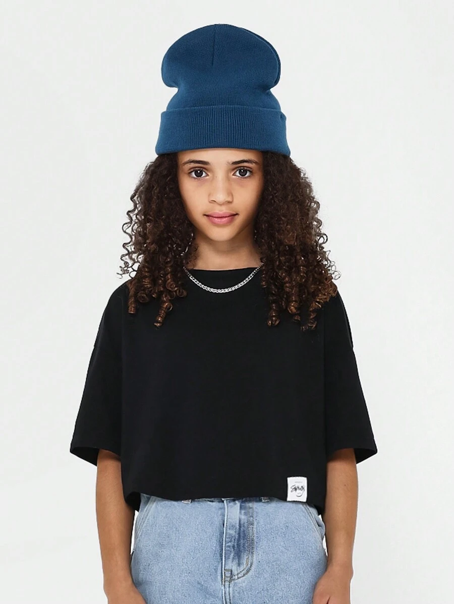 SUMWON Tween Girls Crop Fit Elbow Sleeve Essential Tee - Black - View 1