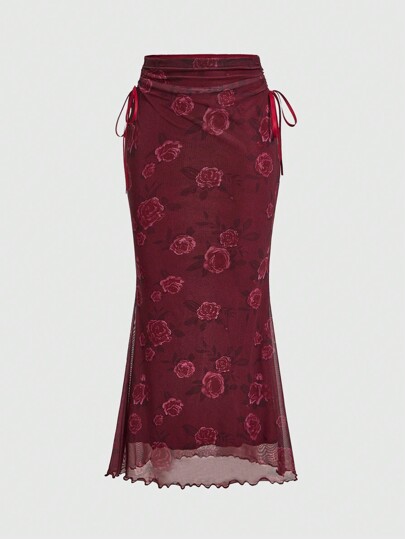 Fairycore Women's Flower Printed Mesh Tulle Skirt